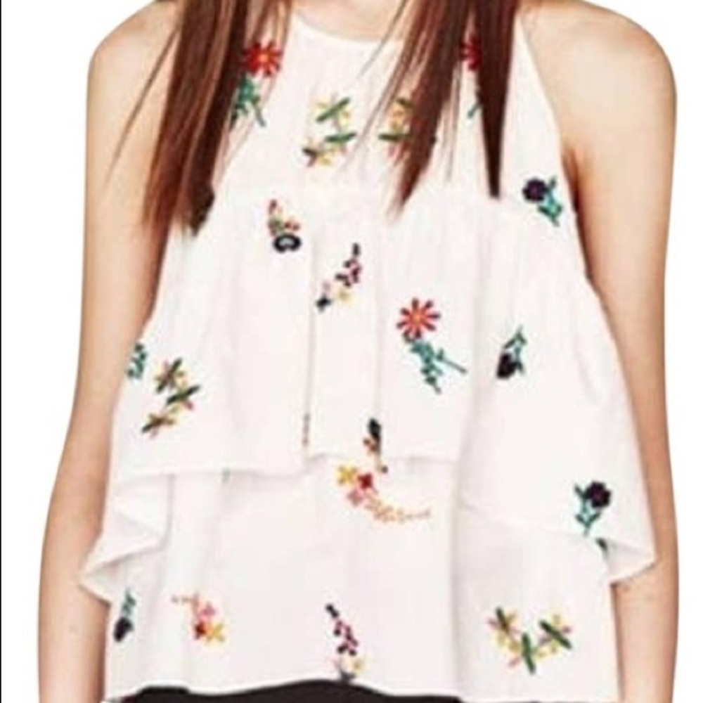 Zara Trafaluc Embroidered White Tank Top Small